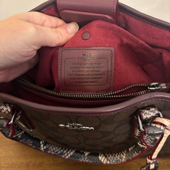 Coach Margot Signature Brown Coated Canvas Snakeskin Crocodile Embossed Satchel - Picture 11 of 11